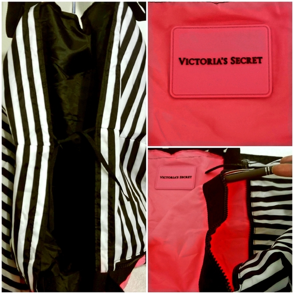 Victoria's Secret Black, White & Pink Striped Tote - Picture 4 of 4
